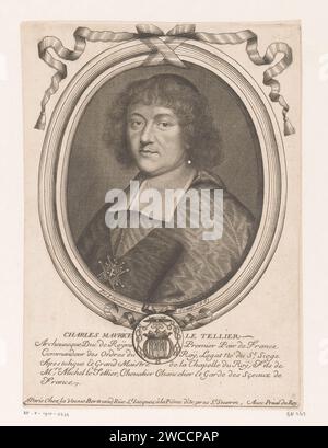 Portret van Charles-Maurice Le Tellier, Nicolas de Larmessin (I), 1681 Druckverlag: ParisFrance Papierstich / Ätzen historischer Personen Stockfoto