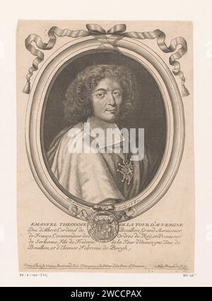 Portret van Emmanuel Theodose aus dem Turm der Auvergne, Kardinaal Van Bouillon, Nicolas de Larmessin (I), 1680 Druckverlag: ParisFrance Papierstich / Ätzen historischer Personen. kardinal Stockfoto
