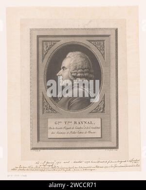 Portret van Guillaume-Thomas Francois Raynal, Louis Claude Legrand, nach Charles Nicolas Cochin (II), 1775 Druckgraphiker: Franzepublisher: Genfer Papierstich / Gravur historischer Personen. Porträt eines Schriftstellers Stockfoto