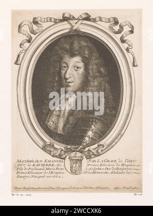 Porträt von Maximilian II. Emanuel van Bavaria, Nicolas de Larmessin (I), 1678 - 1694 Druckverlag: ParisFrance Papierstich / Ätzen historischer Personen Stockfoto