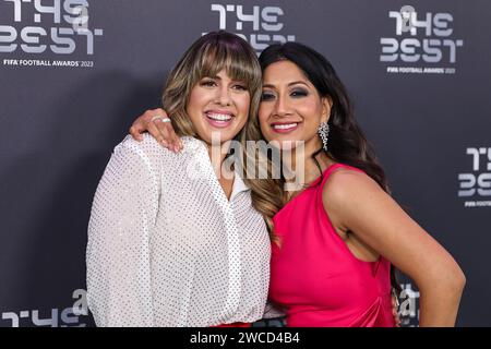 Duda Pavao und Reshmin Chowdhury und kommt am 15. Januar 2024 im Apollo Theatre, London, Großbritannien auf dem grünen Teppich vor den besten FIFA Football Awards 2023 (Foto: Mark Cosgrove/News Images) in, am 15. Januar 2024. (Foto: Mark Cosgrove/News Images/SIPA USA) Credit: SIPA USA/Alamy Live News Stockfoto