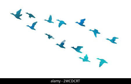 Silhouette fliegende Blauenten. Handzeichnung. Nicht AI, Vektorillustration Stock Vektor