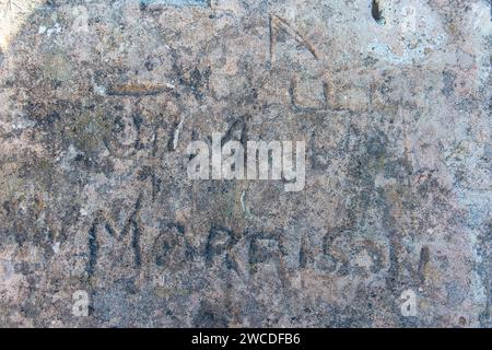 Jim Morrisons Name ist in eine alte Mauer auf Malta eingegraben Stockfoto