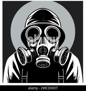 Gasmaske zum Schutz gegen das Einatmen von verunreinigter Luft in Kriegssituationen, Viren oder Luftverschmutzung. Stock Vektor
