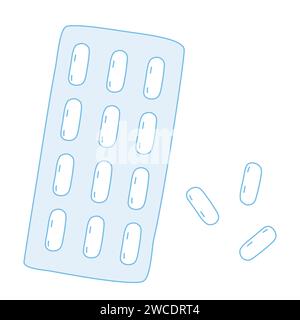 Ovale Tabletten, Lutschtabletten oder Pillen in Blisterpackung, Erkältungs- und Grippebehandlung, Vektorillustration Stock Vektor