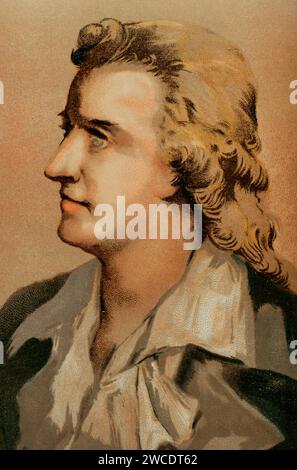 Friedrich Schiller (Johann Christoph Friedrich von Schiller) (1759-1805). Deutscher Schriftsteller. Hochformat. Chromolithographie. "Historia Universal", von César Cantú. Band IX, 1881. Stockfoto