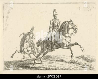 Zwei Soldaten zu Pferd, Johannes Mock, 1821 - 1827 Druck niederländische Papiergravur Landstreitkräfte (+ Kavallerie, Reiter) Stockfoto