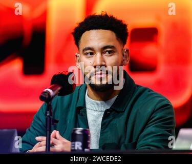 LONDON, VEREINIGTES KÖNIGREICH. Januar 2024. Josh Denzel während der Anthony Joshua vs Francis Ngannou Kick-off Pressekonferenz in Here, Outernet am Montag, 15. Januar 2024 in LONDON, ENGLAND. Quelle: Taka G Wu/Alamy Live News Stockfoto