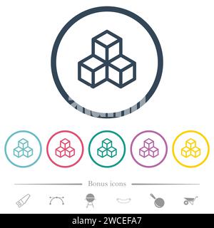 Blockchain konturiert flache farbige Symbole in runden Konturen. 6 Bonussymbole enthalten. Stock Vektor