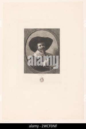 Porträt von Willem van Heythuysen, Jules Ferdinand Jacquemart, nach Frans Hals, 1869 Druckerei: Franceprinter: Paris Papierätzung / Trockenpunkt historische Personen. Händler, Verkäufer. Ornament  Medaillon Stockfoto