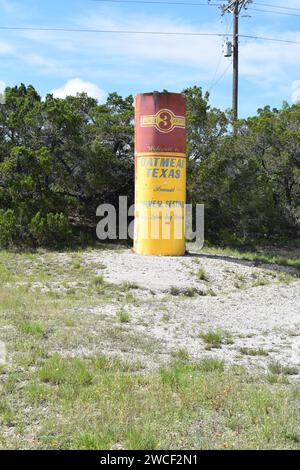 3 Minuten Marke Haferflocken Texas Schild in Haferflocken Texas - Mai 2023 Stockfoto