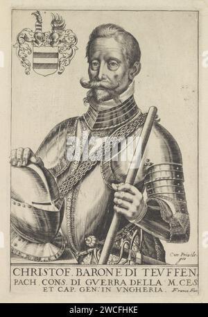 Porträt van Christoph von Teuffenbach, Giacomo Franco, 1560 - 1620 Print Italien Papierstich historischer Personen. Herrscher, souverän Stockfoto