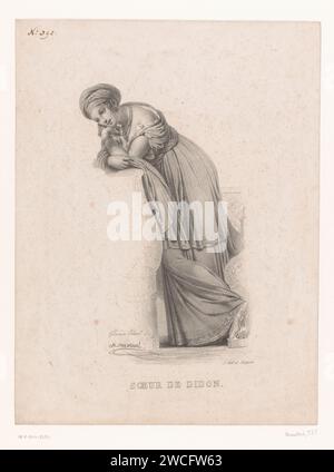 Porträt von Anna, der Schwester von Dido, Jean Jacques Francois Monanteuil, nach Pierre Narcisse Guérin, 1818–1842 Druck Paris Papier (Geschichte von Anna, Didos Schwester) Stockfoto