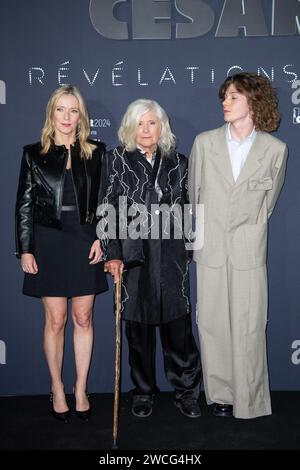 Paris, Frankreich. Januar 2024. Lea Drucker, Catherine Breillat und Samuel Kircher nahmen am 15. Januar 2023 an der Cesar Offenbarung 2024 in Paris Teil. Foto: Aurore Marechal/ABACAPRESS.COM Credit: Abaca Press/Alamy Live News Stockfoto