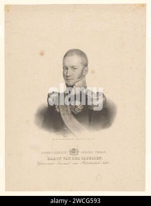 Porträt von Godart Alexander Gerard Philip van der Capellen, Jean Baptiste Madou, 1827 - 1851 gedruckte Brüsseler Zeitung historische Personen. Erwachsener Mann. Militärbekleidung und andere Ausrüstung (Uniformen, Mützen, Rüstungen, Helme usw.) Stockfoto