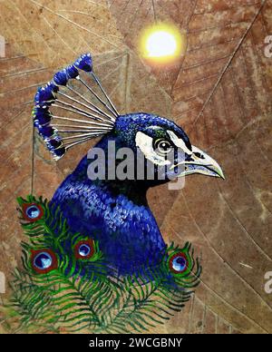 Originales Ölgemälde, süßer Pfauenvogel und Pfauenvogel Stockfoto