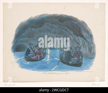 Figuren auf Ruderbooten in der blauen Höhle auf Capri, Gaetano Dura, 1815 - 1878 Druckerei: Italyprinter: Naples Papierhöhle, Grotte Capri, Isola Di Blaue Höhle Stockfoto