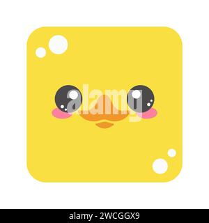 Niedliches, quadratisches Entengesicht. Zeichentrickkopf der Tierfigur. Minimales, einfaches Design. Vektor-Vogel-Illustration Stock Vektor