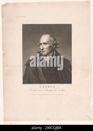 Portret van Antonio Canova, Charles Simon Pradier, nach Francois Gérard, 1810 - 1820 Druck Paris Papier Radierung / Gravur historischer Personen. Porträt, Selbstporträt des Bildhauers Stockfoto