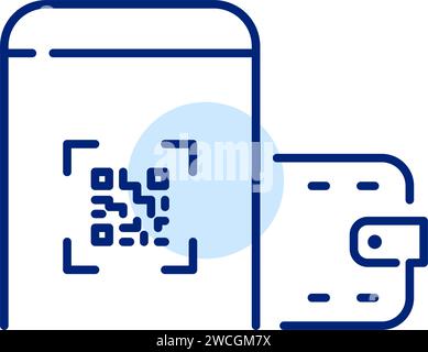 Smartphone-Banking-App. Elektronische Brieftasche, qr-Zahlungsdienst. Pixelperfekter, bearbeitbarer Kontur Stock Vektor