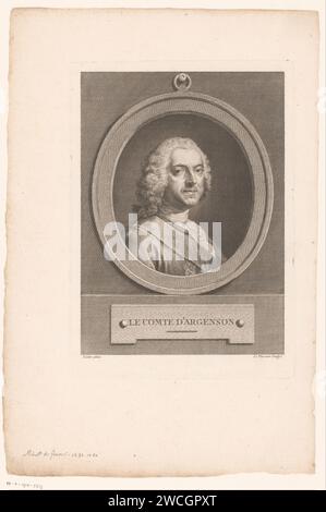 Portret van Marc-Pierre de Voyer de Paulmy, Marquis of Argenson, Jean Charles Le Vasseur, nach Jean-Marc Nattier, 1750-c. 1770 Druckpapiergravur / Gravur historischer Personen. Ornament  Medaillon Stockfoto