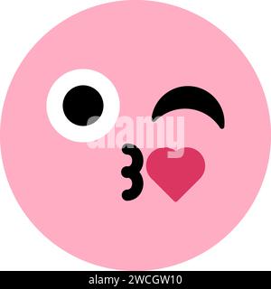 Kuss mit Herzausdruck niedliche Emoji Icon Vektor. Lustiges Augenzwinkern und Lippenstift. Comic Lächeln Emotion for Love Message am valentinstag. Küssen Stock Vektor