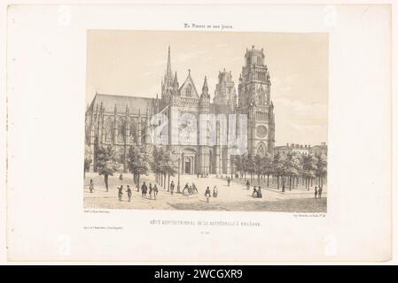 Blick auf die Kathedrale von Orléans (Nordseite), Léon Auguste Asselineau, 1853 - 1856 Druckerei: RouenAfter Zeichnung von: Rouenprinter: Parispublisher: Pariser Papierkirche (außen) Orléans Stockfoto