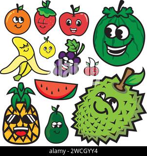 Obst und Gemüse Kritzelsymbole Set, Vektor-Illustration. Stock Vektor