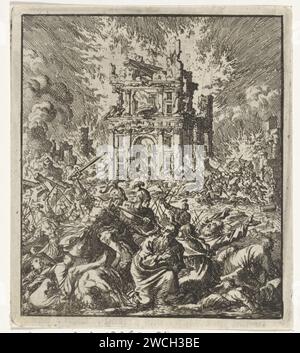 Römer töten die Juden, während der Tempel brennt, Jan Luyken, 1706 Druck Amsterdam Papier ätzend (militärischer) Angriff Stockfoto