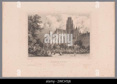 Ansicht der Abteikirche von Saint-Ouen in Rouen, Isodore-Laurent Deroy, 1834 Druckerei: ParisAfter Zeichnung von: Rouenprinter: Parispublisher: Londonpublisher: New York (City) Papierkloster, Kloster, Kloster  römisch-katholische Kirche. Kirche (außen) Abteikirche Saint-Ouen Stockfoto