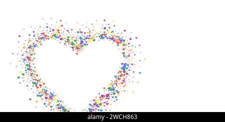 Fallende Herzen valentinskarte Vorlage. Regenbogenfarbene verstreute Herzen. LGBT-valentinskarte. Chaotisch fallende Herzen Vektor-Illustration. Stock Vektor