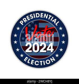 Wählen Sie 2024 Präsidentschaftswahlen USA, Sternemblem. Wahl des Präsidenten 2024, Poster- oder Bannerdesign. Politischer Wahlkampf Stock Vektor