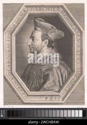 Portret van Carolus Borromaeus, Jean Morin, nach Philippe de Champaigne, 1640 - 1650 Druck Frankreich Papier Radierung / Gravur historische Personen. erzbischof, Bischof usw. (Römisch-Katholisch) Stockfoto