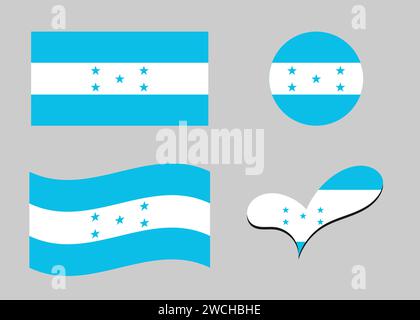 Flagge von Honduras. Honduras-Flagge in Herzform. Honduras Flagge in Kreisform. Varianten der Landesflagge. Stock Vektor