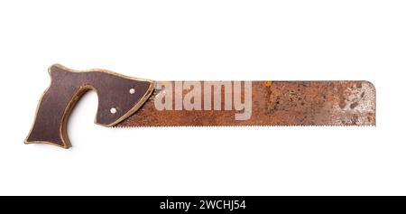 Vintage Handsäge isoliert auf weißem Hintergrund. Stockfoto