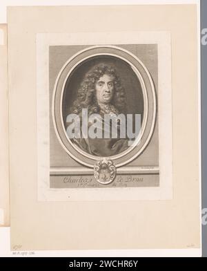 Portret van Charles Le Brun, Jacques Lubin, 1696 - 1700 Druck Paris Papierstich / Gravur historischer Personen. Porträt, Selbstporträt des Malers Stockfoto