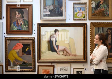 London, Großbritannien. Januar 2024. Vorschau auf die London Art Fair 2024 im Business Design Centre, Islington. Die Messe präsentiert außergewöhnliche moderne und zeitgenössische Kunst, die ab dem 17-21. Januar 2024 zu kaufen ist. Quelle: Malcolm Park/Alamy Live News Stockfoto