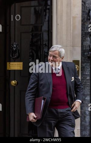 Downing Street, London, Großbritannien. Januar 2024. Lord True CBE, Leiter des House of Lords, Lord Privy Seal, nimmt an der wöchentlichen Kabinettssitzung in der Downing Street 10 Teil. Foto: Amanda Rose/Alamy Live News Stockfoto