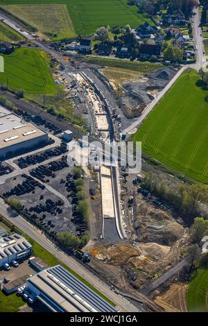 Luftaufnahme, Südkamener Spange, Baustelle mit Neubau und Unterführung, Anschluss an Dortmunder Straße und Westicker Straße, Bahntrasse Stockfoto