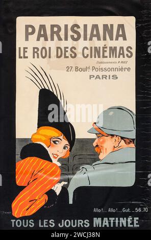 Parisiana Le ROI des Cinemas - der König der Kinos (Parisiana, 1914). Französisches Kinowerbung-Poster - ein französisches Paar im Kino. Stockfoto