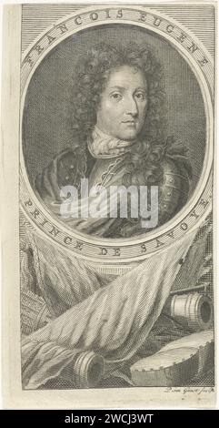 Porträt von Eugène-Francois, Prinz von Savoye, Pieter van Gunst, 1673–1731 Druck Eugène-Francois, Prinz von Savoye, französischer General in österreichischen Diensten. Amsterdamer Papierstich Stockfoto