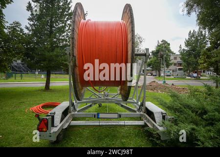 Optisches Kabel am Wagen. Stockfoto