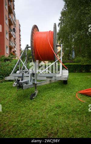 Optisches Kabel am Wagen. Stockfoto