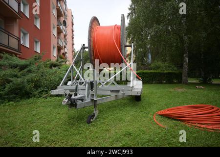 Optisches Kabel am Wagen. Stockfoto