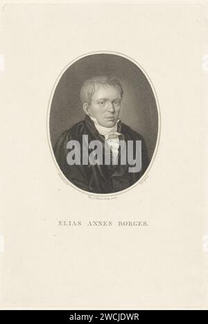 Porträt von Elias Annes Borger, Philippus Velijn, nach Ezechiel Davidson, 1797–1836 Druck Porträt des niederländischen Dichters und Professors Elias Annes Borger. Niederlande Papierätzung/Gravur Stockfoto