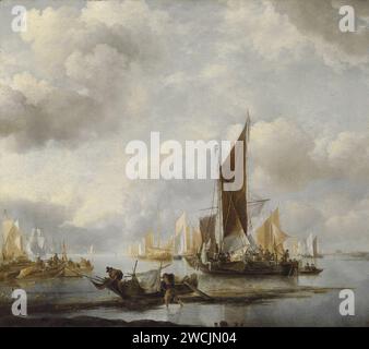 Ein ruhiges Meer mit Schiffen nahe der Küste, Jan van de Cappelle, 17. Jh. Stockfoto