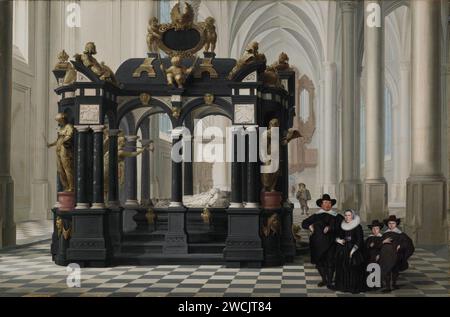 Eine Familie neben dem Grab von Prinz Wilhelm i. im Nieuwe Kerk, Delft, von Dirck van Delen. Stockfoto