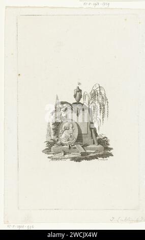 Graftombe mit Porträt von Johannes Lublink de Jonge, Johannes Christiaan Bendorp, nach Johannes Immerzeel, 1816–1849 Druck Niederlande Papier Grabgrabbeize, Grabmal Stockfoto