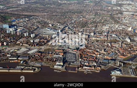 Blick aus der Vogelperspektive auf das Stadtzentrum von Hull (Kingston upon Hull) East Yorkshire. Diese Aussicht von Süden nach Norden. Stockfoto