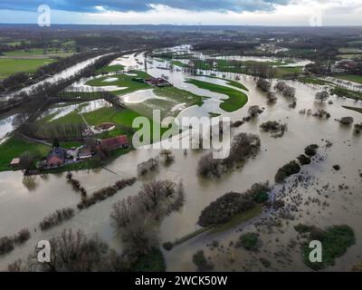 Dorsten, Nordrhein-Westfalen, Deutschland - Hochwasser an der Lippe, Fluss im Ruhrgebiet. Stockfoto